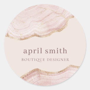 Soft Pastel Blush Rose Gold Agate Marble Texture Classic Round Sticker