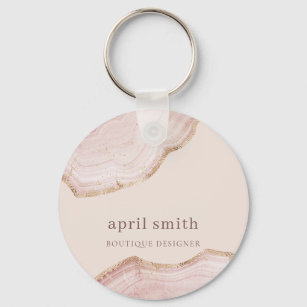  Soft Pastel Blush Rose Gold Agate Marble Texture Keychain