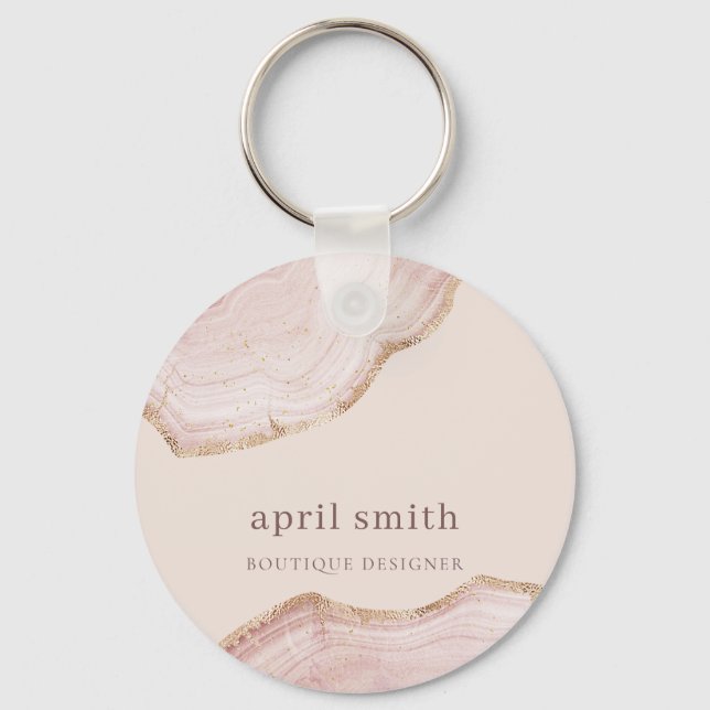  Soft Pastel Blush Rose Gold Agate Marble Texture Keychain (Front)