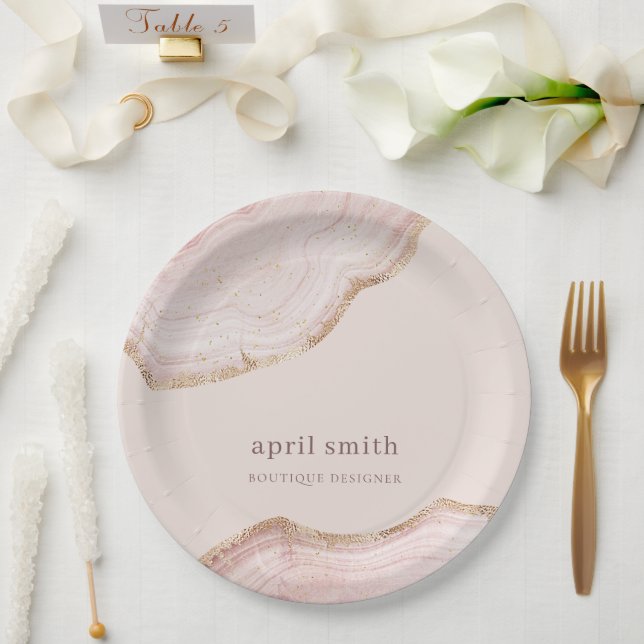  Soft Pastel Blush Rose Gold Agate Marble Texture Paper Plate (Wedding)