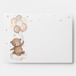 Soft Pastel Brown Teddy Bear Balloons Clouds Stars Envelope