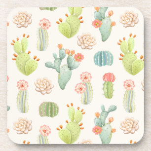 Soft Pastel Cactus & Succulent Pattern Coaster