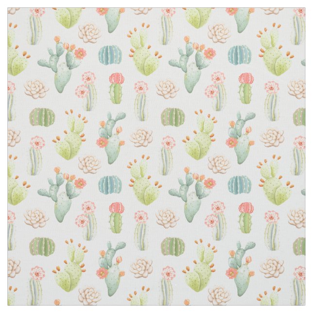 Soft Pastel Cactus & Succulent Pattern Fabric (Swatch)