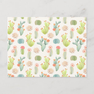 Soft Pastel Cactus & Succulent Pattern Holiday Postcard