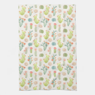 Soft Pastel Cactus & Succulent Pattern Kitchen Towel