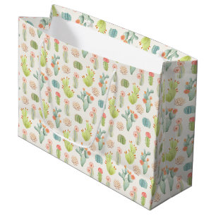 Soft Pastel Cactus & Succulent Pattern Large Gift Bag