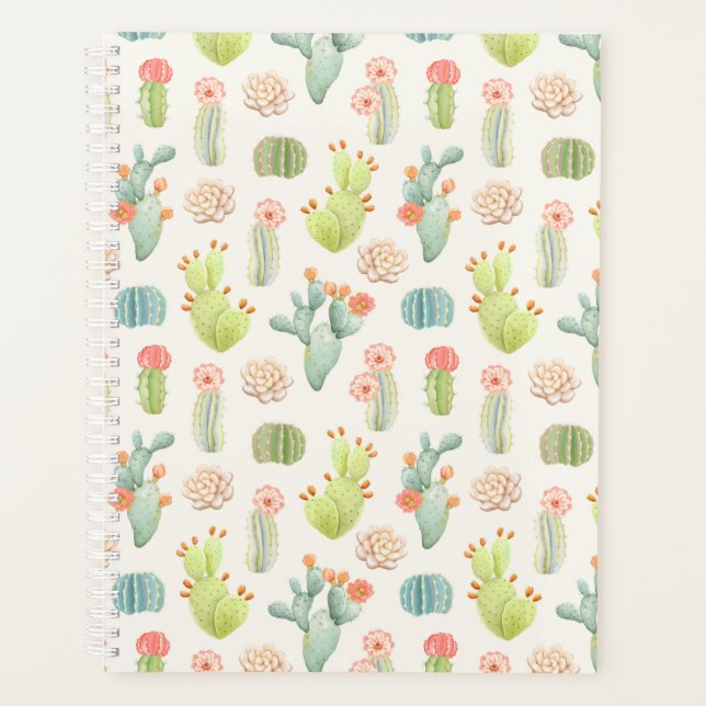 Soft Pastel Cactus & Succulent Pattern Planner (Front)