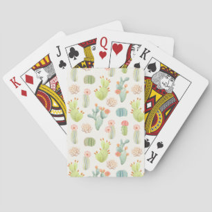 Soft Pastel Cactus & Succulent Pattern Playing Cards