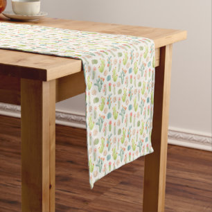 Soft Pastel Cactus & Succulent Pattern Short Table Runner