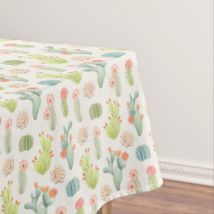 Soft Pastel Cactus & Succulent Pattern Tablecloth