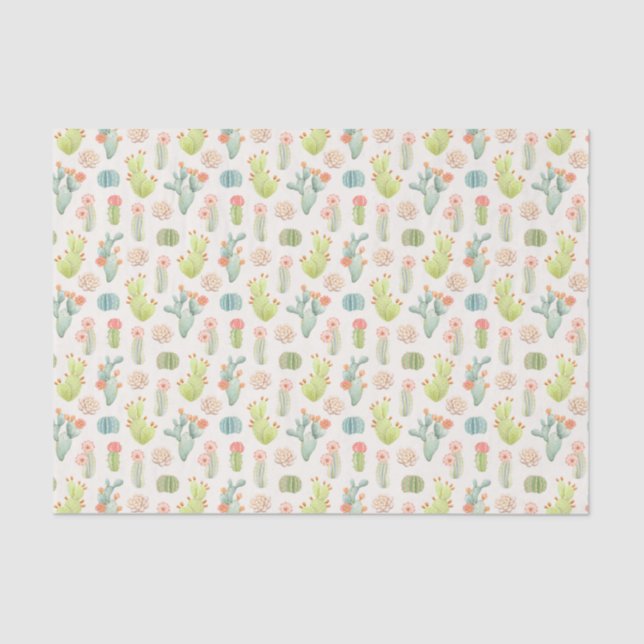 Soft Pastel Cactus & Succulent Pattern Tissue Paper (Front)