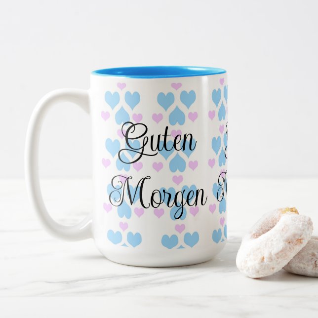 Soft Pastel Coeur Motif Guten Morgen Mug (Avec donut)