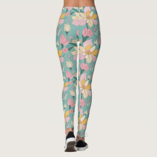 Soft pastel colour floral pattern leggings