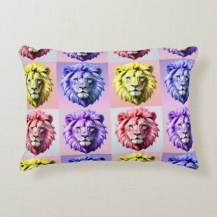 Soft Pastel Colour Lion Head Check Pattern Design Accent Pillow