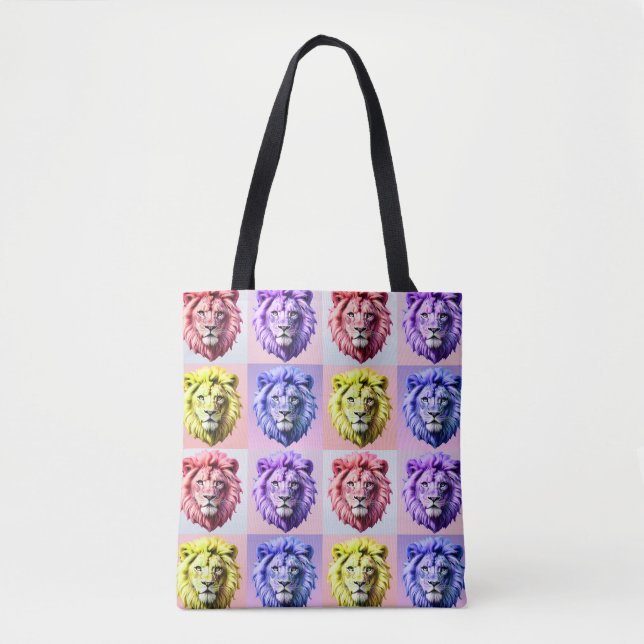 Soft Pastel Colour Lion Head Check Pattern Design  Tote Bag (Front)