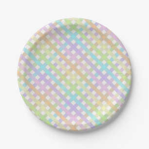 Soft Pastel Colourful Rainbow Gingham Plaid Paper Plate