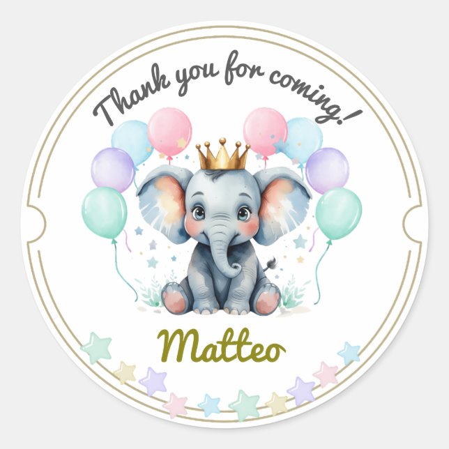 Soft Pastel Elephant Thank You Stickers (Front)