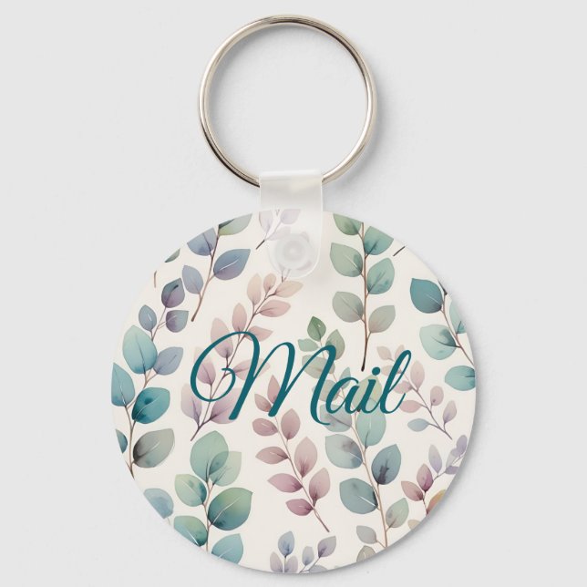 Soft Pastel Eucalyptus Leaves Mail Key Keychain (Front)