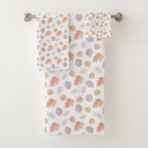 Soft Pastel Fall Leaf Pattern Minimalist Autumn Bath Towel Set