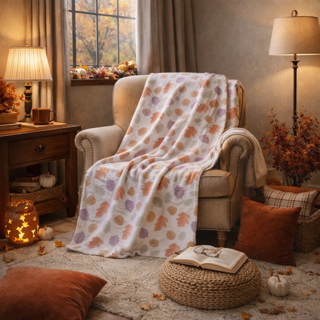 Soft Pastel Fall Leaf Pattern | Minimalist Autumn Sherpa Blanket (Creator Uploaded)