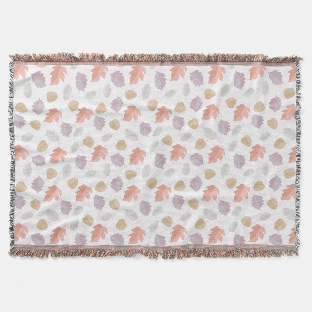 Soft Pastel Fall Leaf Pattern | Minimalist Autumn Throw Blanket (Front)