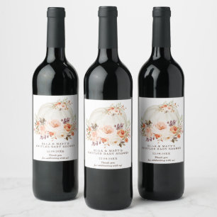 Soft Pastel Fall Pumpkin Couples Baby Shower Favou Wine Label