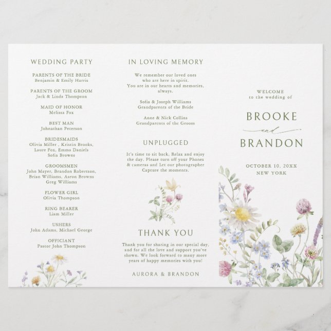 Soft Pastel Fleur sauvage Programme de mariage bot (Devant)