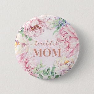 Soft Pastel Floral Beautiful Mom Button Badge