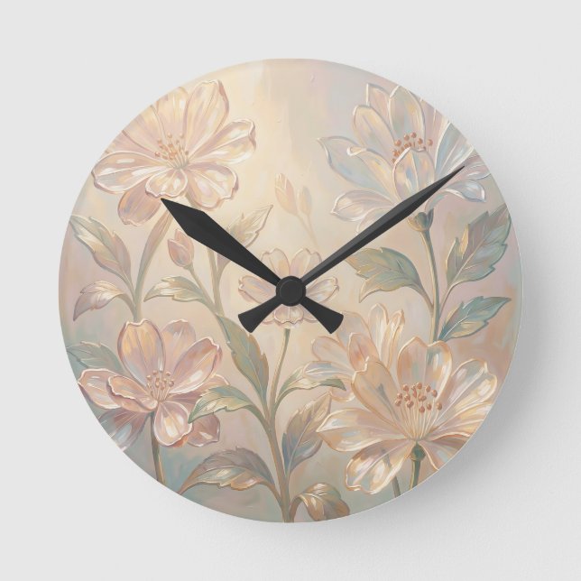 Soft Pastel Floral Bloom Painting Round Clock (Front)