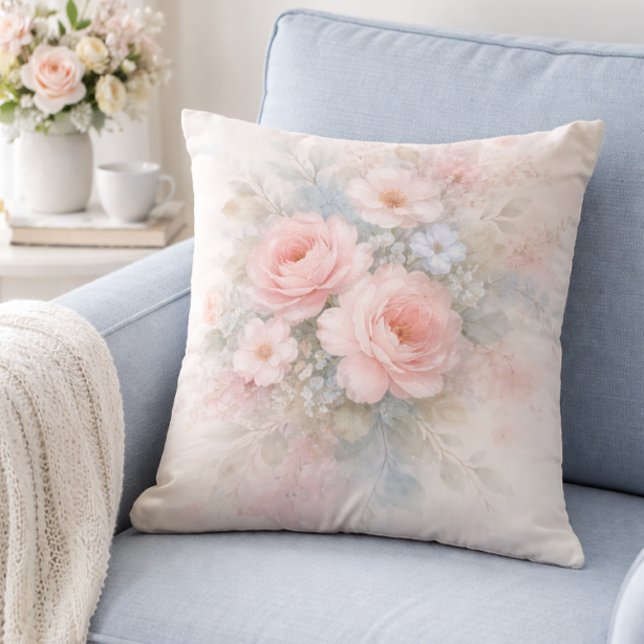 Soft Pastel Floral Bouquet Throw Pillow (Creator Uploaded)