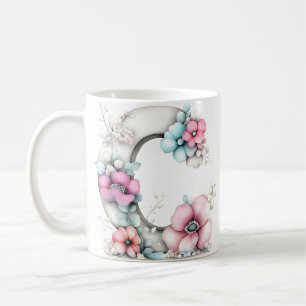 Soft Pastel Floral Letter C Botanical Coffee Mug