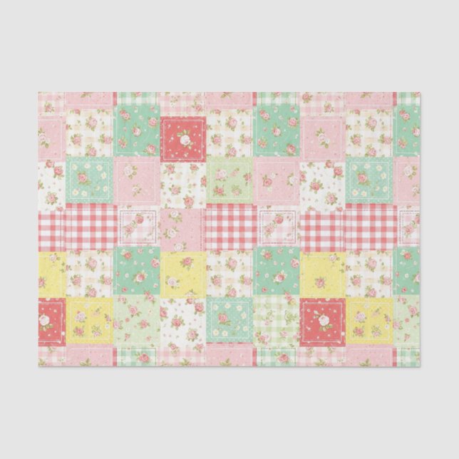 Soft Pastel Floral Patchwork Gingham Check Tissue Paper (Front)