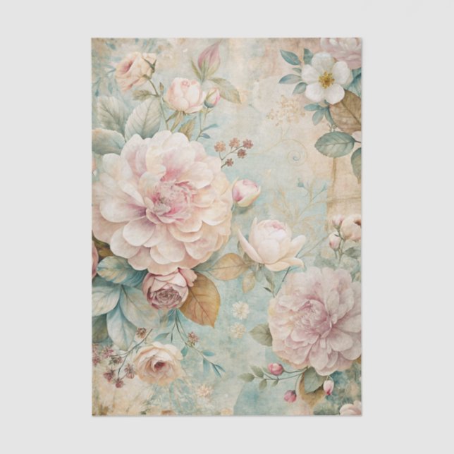 Soft Pastel Floral Pattern with Peonies Tissue Paper (Front)