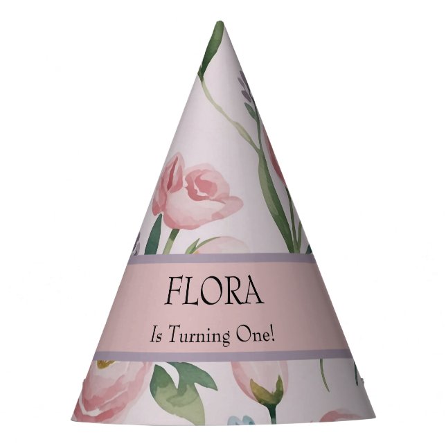 Soft Pastel Floral Personalized Birthday Party Hat (Front)