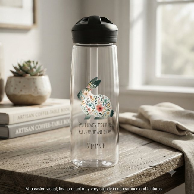 Soft Pastel Floral Rabbit Rescue Hydration Water Bottle (Floral bunny bottle for rescue supporters to hydrate with heart.)