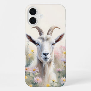 Soft Pastel Flower Field Goat Portrait iPhone 16 Plus Case