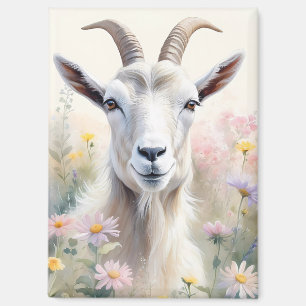 Soft Pastel Flower Field Goat Portrait Magnet