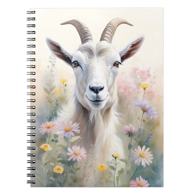 Soft Pastel Flower Field Goat Portrait Notebook (Front)