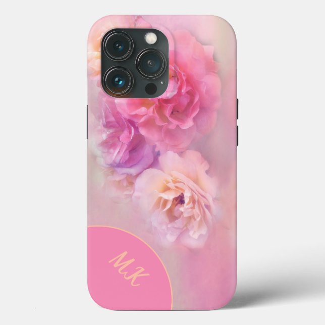 Soft Pastel Flowers Monogrammed Case-Mate iPhone Case (Back)