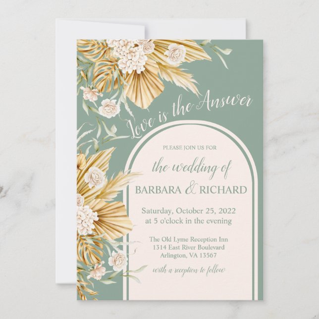 Soft Pastel Flowers Pampas Grass Boho Wedding    Invitation (Front)