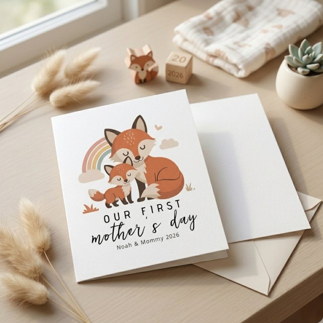 Soft Pastel Fox Mom Baby First Mother’s Day  Card (Creator Uploaded)