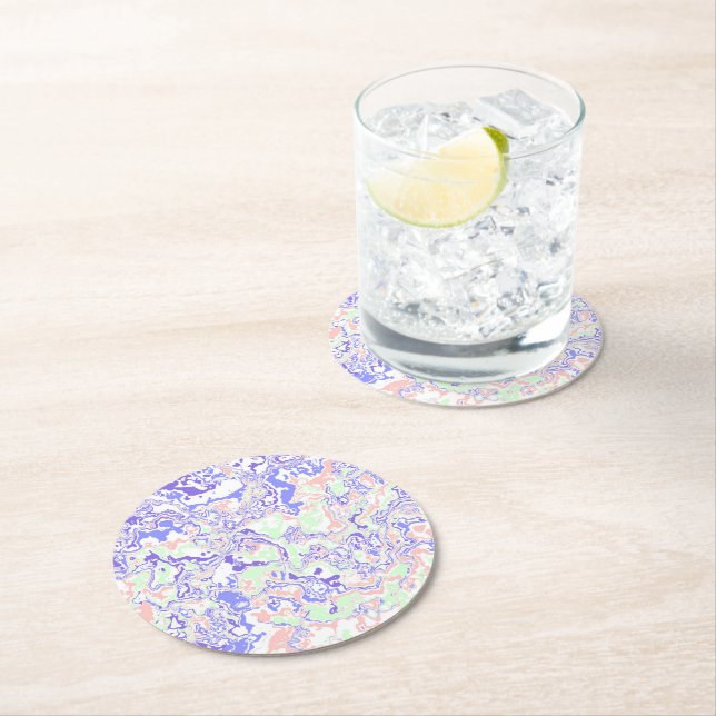 Soft Pastel Funky Boho Retro Abstract Marble Round Paper Coaster (Insitu)