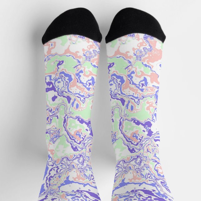 Soft Pastel Funky Boho Retro Abstract Marble Socks (Top)