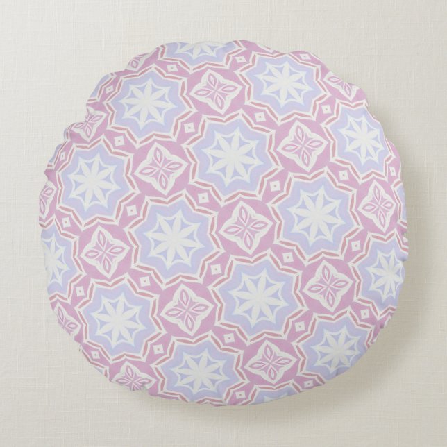 Soft Pastel Geometric Round Pillow Pink & Lavender (Front)