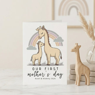 Soft Pastel Giraffe Mom Baby First Mother’s Day  Card