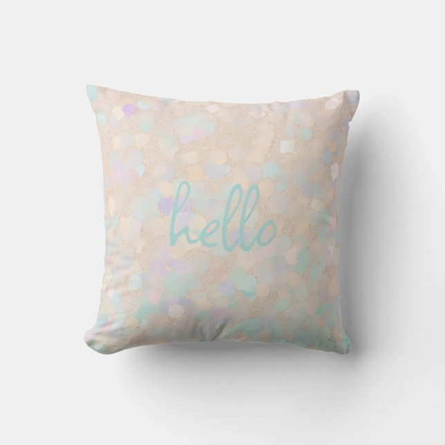Soft Pastel Glitter "hello" Personalized Throw Pillow (Front)