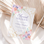 Soft pastel gold floral watercolor photo Sweet 16 Invitation<br><div class="desc">Soft pastel gold floral watercolor photo Sweet 16 with pretty pink,  lavender,  terracotta and green floral watercolor,  gold glitter confetti,  geometric terrarium gold foil frame border,  an elegant script,  and just add your photo at the back.</div>