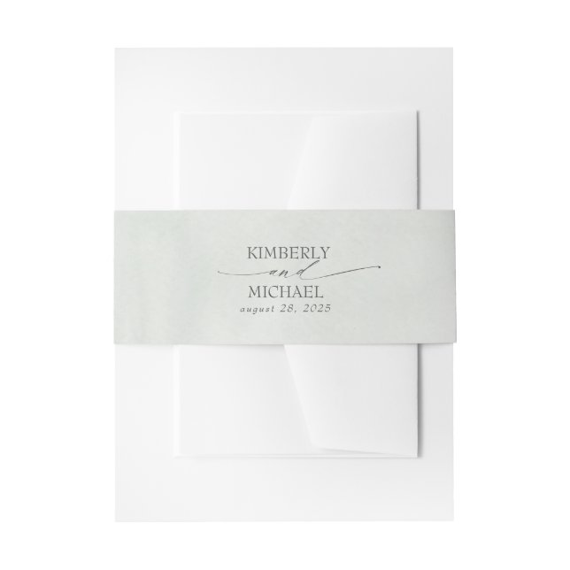 Soft Pastel Green Elegant Script Wedding Invitation Belly Band (Front Example)