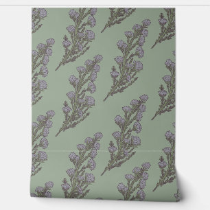 Soft Pastel Green & Lavender Botanical Floral  Wallpaper