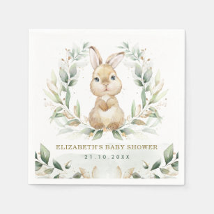 Soft Pastel Greenery Bunny Rabbit Baby Shower Napkin